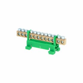 Můstek PE 12 (svorkovnice 12x16mm2), nekrytý IP00, zelený, 63A, na DIN