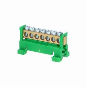 Můstek PE 7 (svorkovnice 7x16mm2), nekrytý IP00, zelený, 63A, na DIN