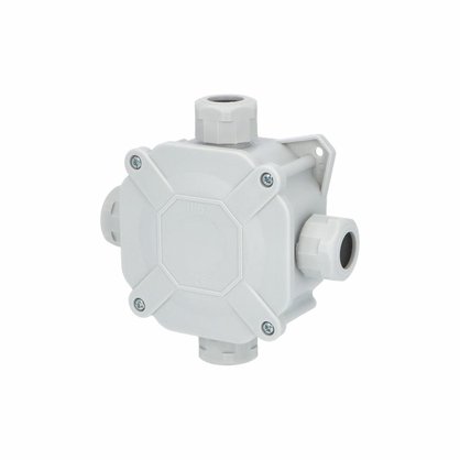 Krabice rozbočovací, plastová, s víčkem na šrouby, 4x vstup PG16, IP67, šedá
