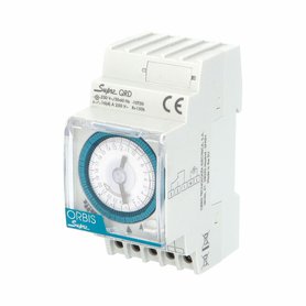 Hodiny spínací ORBIS SUPRA QRD, analog., denní, 2,5mod., se zálohou, šedé, na DIN lištu