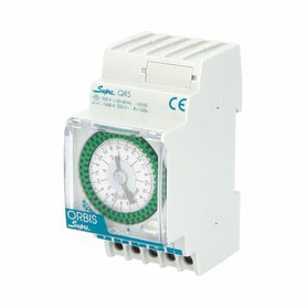 Hodiny spínací ORBIS SUPRA QRS, analog., týdenní, 2,5mod., se zálohou, šedé, na DIN lištu