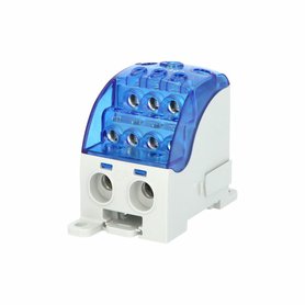 Blok pro rozdělení fází PDB 400, 1pól., 400A, 1000V, modrý/průhl. víko, na DIN