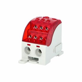 Blok pro rozdělení fází PDB 400, 1pól., 400A, 1000V, červená/průhl. víko, na DIN