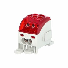 Blok pro rozdělení fází PDB 160, 1pól., 164A, 1000V, červený/průhl. víko, na DIN