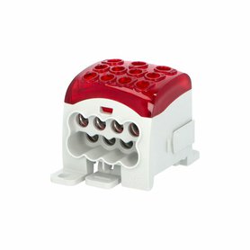 Blok pro rozdělení fází PDB 270, 1pól., 270A, 1000V, červený/průhl. víko, na DIN